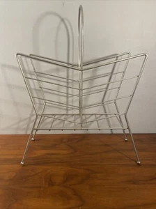 Vintage 50s 60s Metal Wire Atomic Era Chevron Magazine Book Album Stand Rack MCM - Picture 1 of 9