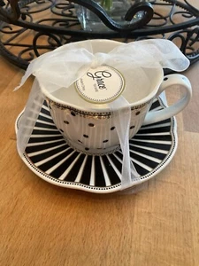 Grace Teaware Black and White Scallop Fine Porcelain Tea Cup and Saucer - Picture 1 of 7