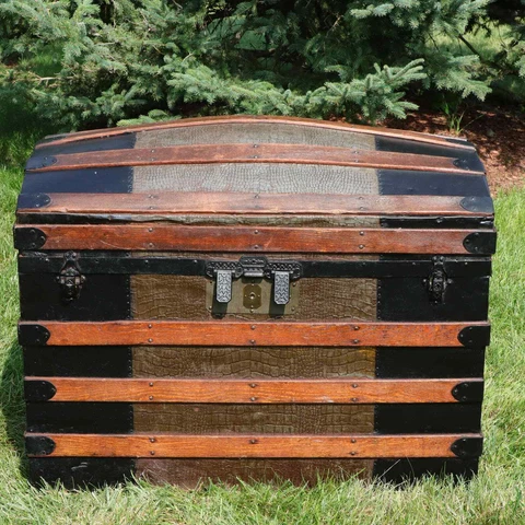 Ships Free Camel Dome Top Alligator Embossed Zinc Steamer Trunk 36" 1870's Cover