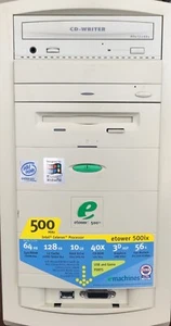 RARE VINTAGE ETOWER EMACHINES 500IX /CELERON / 500 MHZ / 195 MB RAM / W HDD/READ - Picture 1 of 3