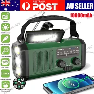 10000mAh Wind Up Solar Radio Hand Crank Emergency FM/AM USB Charger LED Torch AU - Picture 1 of 13