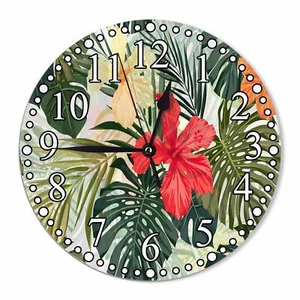 10" Palm Leaf Floral Wall Clock Silent Non-Ticking Battery Operated Home Decor - Picture 1 of 7