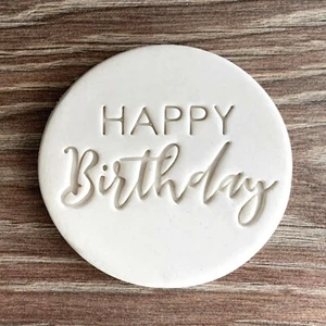 Happy Birthday Fondant Embosser or Cookie Stamp with handle - Picture 1 of 2