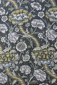 WILLIAM MORRIS CURTAIN FABRIC "Wandle" 2 METRES 100% LINEN CHARCOAL/MUSTARD - Picture 1 of 7