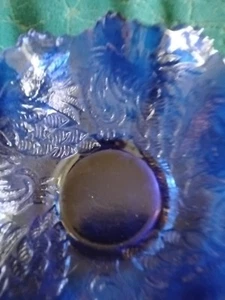 Vintage Cobalt Blue With Impressed Leaves Ruffled Dish - Picture 1 of 5