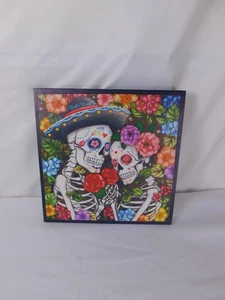 Day of the Dead Skeleton Couple Art Signed Canvas Painting Floral Mexican Decor - Bild 1 von 6
