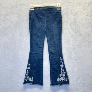 Chelsea & Violet Jeans Girls Size 4 Flare Bell Bottom Pull On Denim Embroidered - Picture 1 of 8