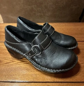 BORN BOC Shoes Womens 7 Black Clogs Leather Slip On Comfort Chunky Loafers NWOB - Picture 1 of 7