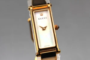 [Near MINT] Vintage GUCCI 1500L Shell Dial 1P Diamond Ladies Gold Bangle Watch - Bild 1 von 10