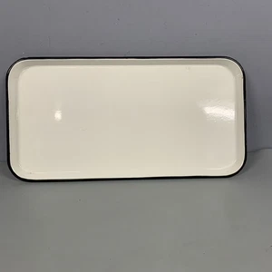 Vtg White Enamel Tray Black Trim Enamelware 12"x 23.25" Farmhouse Rustic Cottage - Picture 1 of 24