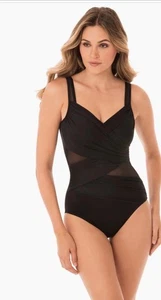 Miraclesuit Madero Swimsuit Sz 12 Illusion Sheer Mesh Panel Slimming Black NWT - Picture 1 of 12