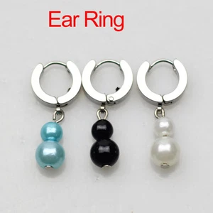 1 pair earrings hoop stainless steel stud earrings with pearls EP112 - Picture 1 of 2