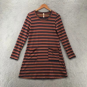 Gilli Long Sleeve Dress Womens Small Rust Orange Blue Striped A-Line Casual - Picture 1 of 12