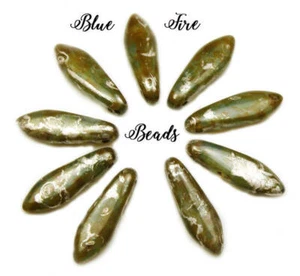 BFB-Premium Czech Pressed Glass Beads 5/16mm Daggers *AMBER-OLIVE-PLATINUM-PIC* - Picture 1 of 2