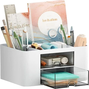 Pen Organizer with 2 Drawer, Multi-Functional Pencil Holder for Desk, Desk Organ - Picture 1 of 12