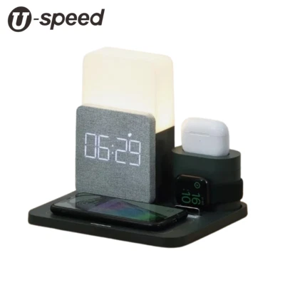 U-speed 15W Wireless Fast Charger Station Charging Dock Alarm Clock Bedside Lamp - Image 1 of 4