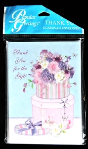 8pk Tarjetas "Gracias por el Regalo" con Sobres Diseño Floral Saludos Populares - Imagen 1 de 1