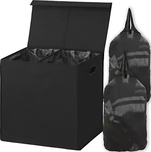 110L Double Laundry Hamper with Lid and Removable Laundry Bags, Black - Picture 1 of 7