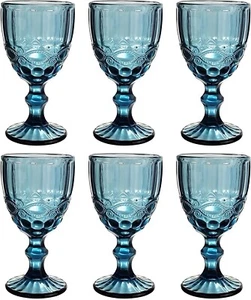 Weinglas 6 Stück Vintage Schleife Glas Gläser Weingläser Wasserglas blau - Bild 1 von 8
