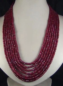 GENUINE TOP BEAUTIFUL 7 STRAND 2X4MM FACETED RED RUBY GEMSTONE BEADS NECKLACE - Picture 1 of 2