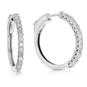 1 ct Diamond Hoop Earrings for Women in .925 Sterling Silver with Rhodium 1 Inch - Picture 1 of 6