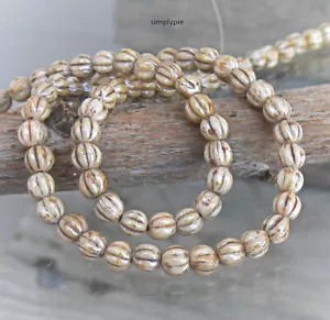 Creme Glanz Picasso Tschechische Glasperlen 5 mm Geriffelt 50 Stück Melone Wellperlen - Bild 1 von 3