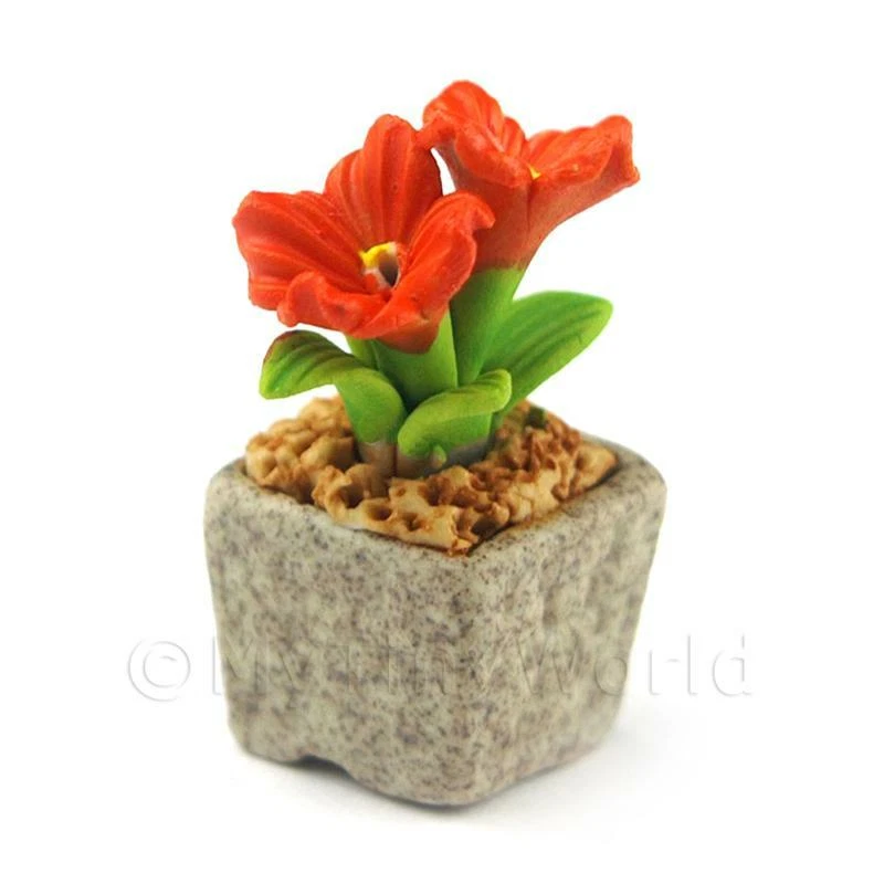 Miniatura Fatto a Mano Arancione Scuro Colorato Ceramica Fiore - Immagine 1 di 1