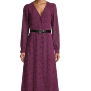 Michael Kors- Kate micro giraffe print Midi dress LONG SLEEVE XL color CERISE - Picture 1 of 8