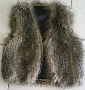 Faux Fur Vest Women Sz S Brown Long Hair Lined Open V-neck Sleeveless C12. - Picture 1 of 11