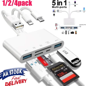 2/4pc 5In1 Memory Card Reader USB 3.0 OTG Adapter SD Card Reader For iPhone/iPad - Picture 1 of 16