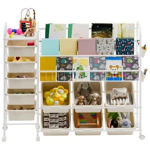 Kids Bookshelf and Toy Storage Organizer with Casters Kids Book Shelf Book Rack  - Picture 1 of 12