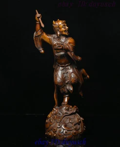 7" Chinese Folk myth Boxwood wood Carve KuiXing Point Bucket Kui Xing God Statue - Picture 1 of 10