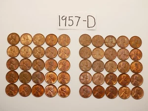 1957-D con rollo de centavo brillante fecha sólida = 50 centavos de trigo Lincoln (8+ envío gratuito) - Imagen 1 de 6