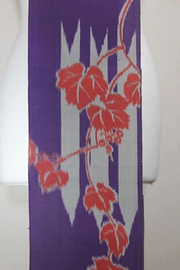 Antique Vintage Japanese meisen silk kimono fabric purple arrow vine leaves 10 - Picture 1 of 24