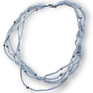 Ross simons sterling silver 5 strand Mesh chain beaded Necklace - Picture 1 of 4