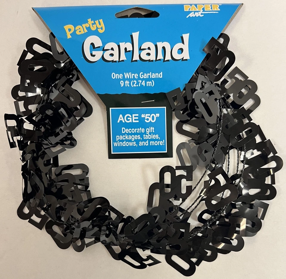 50th Birthday 50 Over the Hill Black Party Hanging Decoration Foil Wire Garland - Image 1 of 1