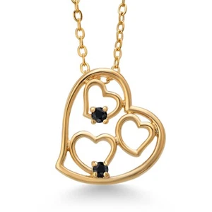 18K Yellow Gold Plated Black Color Zirconia Multi Heart Shape Pendant Necklace - Picture 1 of 3