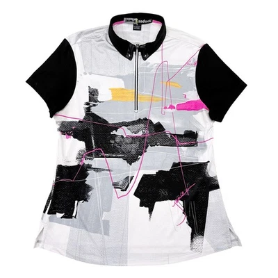 Jamie Sadock Golf Polo Top Size Medium White Black Short Sleeve Zip Up Shirt - Image 1 of 4