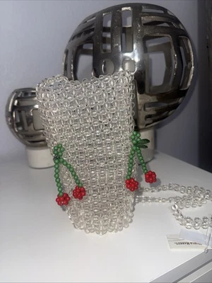 Bolso cubo acrílico tejido con cuentas con diseño de cereza. Mercado Mundial Foto 1 de 4