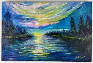 Pintura al óleo sobre lienzo de Claude Monet (hecha a mano) firmada y estampada - Imagen 1 de 7