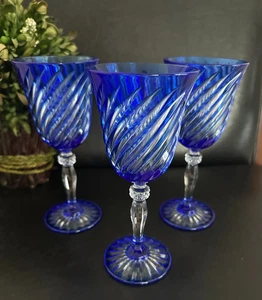 French Cristal D'Arques "Durand Valse" Cobalt Blue Swirl 7” Wine Crystal Glass - Picture 1 of 5