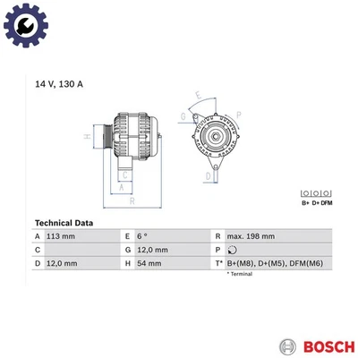 ALTERNATOR 0 986 049 000 FOR SAAB 9-5 9-3X A19DTR Z19DTR/19DTH/19DT 1.9L 4cyl - Image 1 of 4