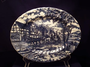 Myott Royal Mail Blue Staffordshire England Oval 12” Platter Stagecoach Exc Cond - Picture 1 of 7