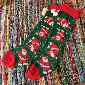 Medias Tejidas Navidad Clásicas De Colección Papá Noel Nieve Pom - Par Años 90 - Imagen 1 de 3
