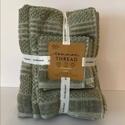 Набор бамбуковых полотенец Common Thread Eco-Melange зеленая ванна ручная стирка 6 шт набор НОВЫЙ - Изображение 1 из 4