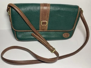 Vintage Liz Claiborne dunkelgrüne Leder Umhängetasche Handtasche mit braunem Riemen - Bild 1 von 16