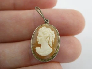 Colgante camafeo con cáscara de cornalina tallada en plata 800 vintage sin marca 2,2 g 1 pulgada - Imagen 1 de 14