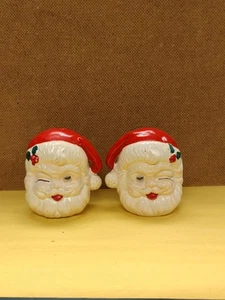 Vintage Winking Blinking Santa Head Salt Pepper Shakers original plugs Japan - Picture 1 of 5