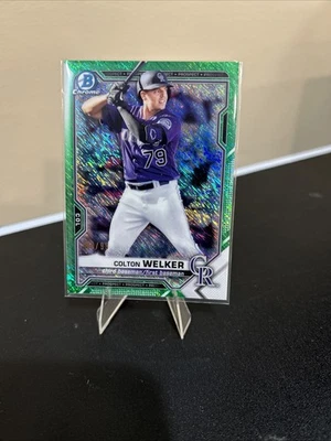 2021 Bowman - Chrome Prospects Colton Welker #BCP-15 Green Refractor /99 (RC) - Image 1 of 2