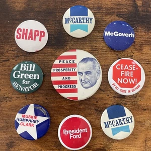 Lote de 9 prendedores botones pinback políticos vintage años 60 y 70’s - Imagen 1 de 12